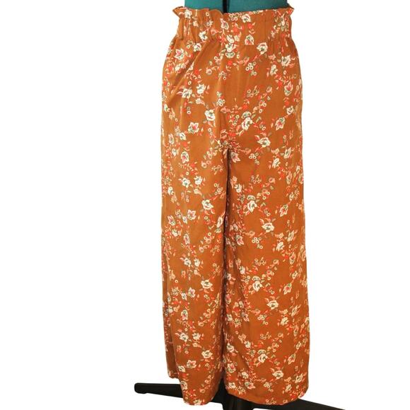 BOG Collective Wide Leg Floral Pants Rust Orange XS Bohemian Comy Fit - Picture 2 of 6